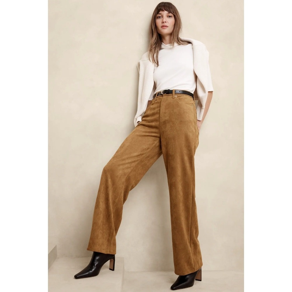 Banana Republic Ultra High-Rise Wide-Leg Vegan Suede Pant Tan Clean Girl Size 28